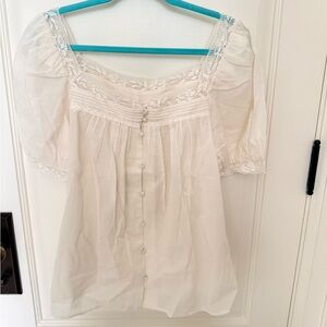 Joie Cream Lace Button-Front Blouse